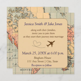Vintage, Travel Themed Wedding Invite Kaart