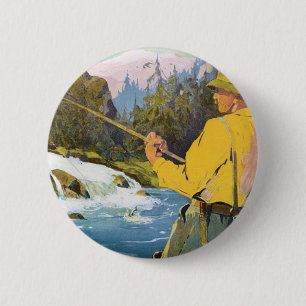 Vintage Travel to Zweden, Fisherman Sports Vist Ronde Button 5,7 Cm