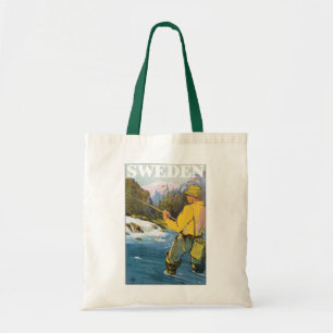 Vintage Travel to Zweden, Fisherman Sports Vist Tote Bag