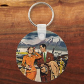 Vintage Travel, toeristen op luchthaven Panagra Ta Sleutelhanger (Voorkant)