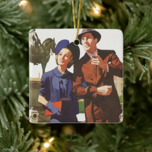 Vintage Travel, toeristen op Vacation Sightsee Keramisch Ornament