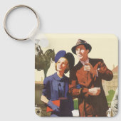 Vintage Travel, toeristen op Vacation Sightsee Sleutelhanger (Voorkant)