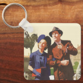 Vintage Travel, toeristen op Vacation Sightsee Sleutelhanger (Voorkant)