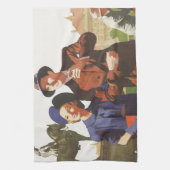 Vintage Travel, Tourists on Vacation Sightseeing Theedoek (Verticaal)