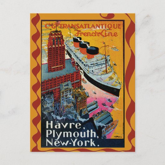 Vintage Travel - Transatlantische Franse lijn Briefkaart (Voorkant)
