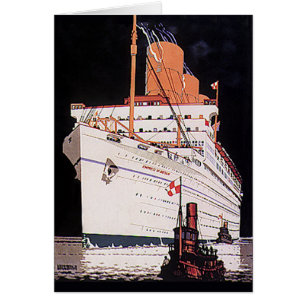 Vintage Travel Transportation Cruise Ship at Night