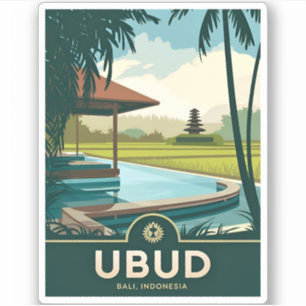 Vintage Travel Ubud Bali Indonesië Retro Schildera Sticker