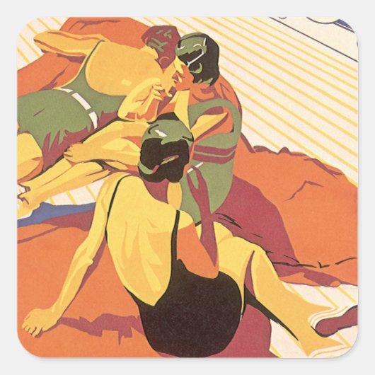 Vintage Travel, Vakantie op een cruiseschip Vierkante Sticker (Voorkant)