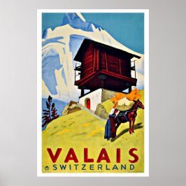 Vintage Travel Valais Zwitserland Farmhouse Poster