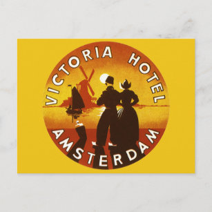 Vintage Travel, Victoria Hotel, Amsterdam, Holland Briefkaart