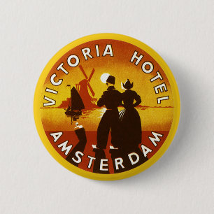 Vintage Travel, Victoria Hotel, Amsterdam, Holland Ronde Button 5,7 Cm