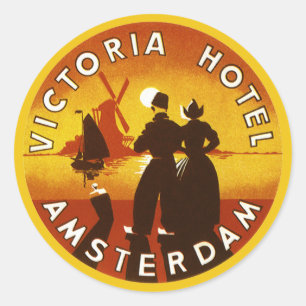 Vintage Travel, Victoria Hotel, Amsterdam, Holland Ronde Sticker