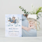 Vintage Travel Vliegtuig Baby shower Party Foto Kaart (Staand voorkant)