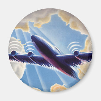 Vintage Travel, vliegtuig vliegend in wolken in Sk Magneet