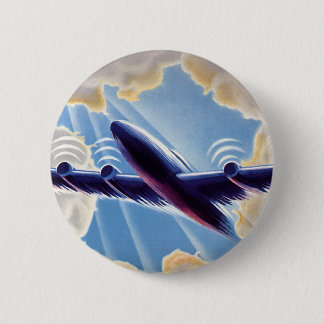 Vintage Travel, vliegtuig vliegend in wolken in Sk Ronde Button 5,7 Cm