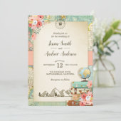 Vintage Travel Wedding Invitation Rustic map Boho Kaart (Staand voorkant)
