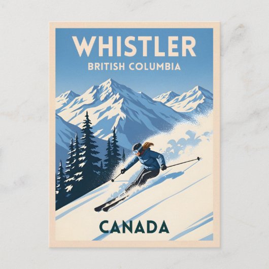 Vintage Travel Whistler British Columbia Skiing Briefkaart (Voorkant)