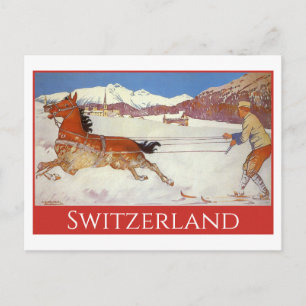 Vintage Travel, Winter in Engadin Zwitserland Briefkaart
