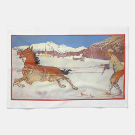 Vintage Travel, Winter in Engadin Zwitserland Theedoek