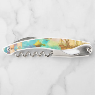 Vintage Travel World Sky Blue Ocean Whales Kurkentrekker