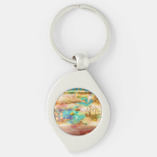 Vintage Travel World Sky Blue Ocean Whales Sleutelhanger