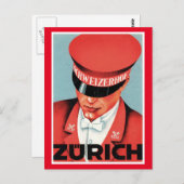 Vintage Travel Zürich Zwitserland Briefkaart (Voorkant / Achterkant)