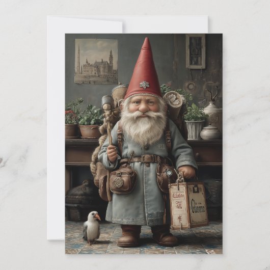 Vintage Traveler Christmas Gnome Feestdagenkaart (Voorkant)