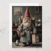 Vintage Traveler Christmas Gnome Feestdagenkaart (Voorkant / Achterkant)