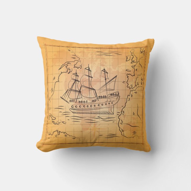 Vintage Treasure Map Sierkussen zeer kool (Voorkant)