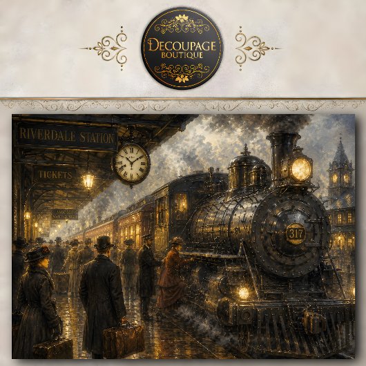 Vintage Treinstation Decoupage Tissuepapier