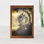 Vintage trekhalloween witch Wenskaart Kaart (Voorkant)
