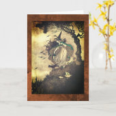Vintage trekhalloween witch Wenskaart Kaart (Gele Bloem)