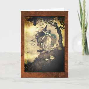 Vintage trekhalloween witch Wenskaart Kaart
