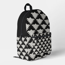 Vintage Tribale Geometrische Vogel | Zwart & Ivoor Bedrukte Rugzak