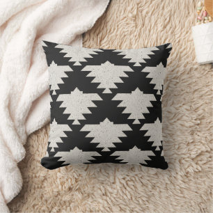 Vintage Tribale Geometrische Vogel Zwart & Ivoor Kussen