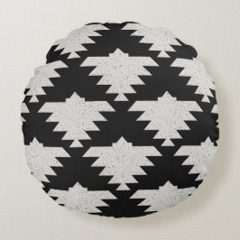 Vintage Tribale Geometrische Vogel | Zwart & Ivoor Rond Kussen