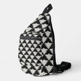 Vintage Tribale Geometrische Vogel | Zwart & Ivoor Sling Bag