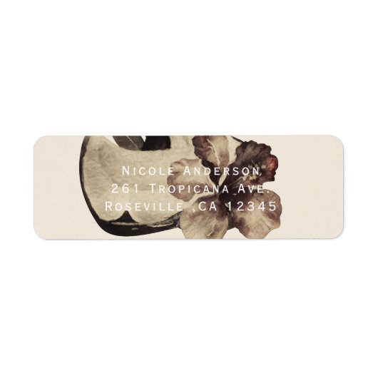 Vintage Tropical Coconut & Hibiscus Invitation Etiket (Voorkant)