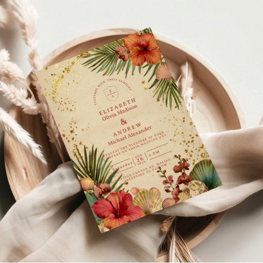 Vintage Tropical Floral Wedding Kaart