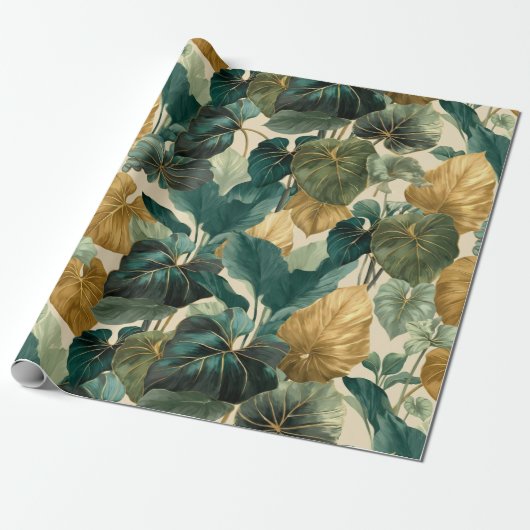 vintage tropical leaf pattern aesthetic cadeaupapier (Uitgerold)