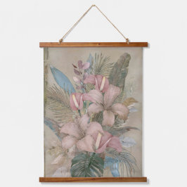 Vintage Tropical Leaves and Flowers Hangend Wandkleed