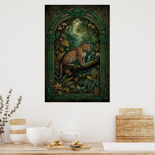 Vintage Tropical Leopard Poster (Keuken)