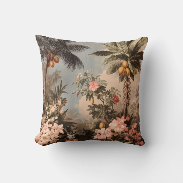 Vintage Tropical Paradise with Palm Trees Kussen (Voorkant)