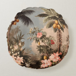 Vintage Tropical Paradise with Palm Trees Rond Kussen