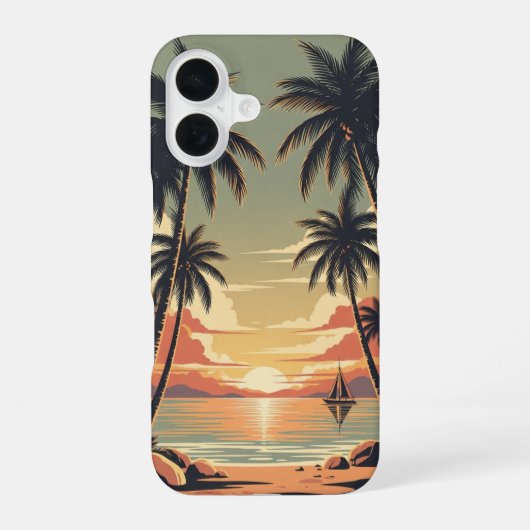 Vintage Tropical Sunset Scene iPhone 16 Hoesje (Achterkant)
