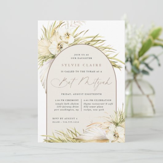 Vintage Tropics Boho Bat Mitzvah Kaart (Staand voorkant)