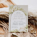 Vintage Tropics Boho Bat Mitzvah Kaart<br><div class="desc">De tropische vleermuis mitzvah-uitnodigingen in een neutraal kleurenpalet zijn voorzien van een centraal gebogen element met uw ceremonie en viering of partijdetails,  voorzien van bleke groene waterverf palmschijfjes,  stroperige eilandjes,  witte orchideeën,  boho gedroogde plantaardige stoffen en pamapengras.</div>