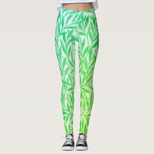 Vintage Tropisch Groen Wilgenbladeren Botanisch Leggings (Voorkant)