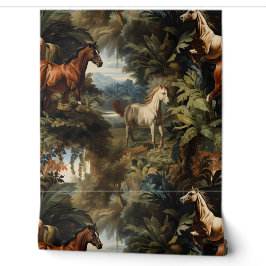 Vintage Tropisch Paard Patroon Elegante Paardenspo Behang