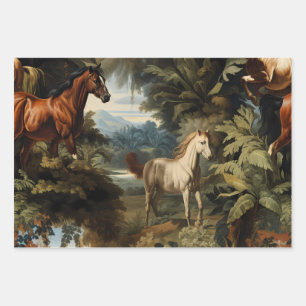 Vintage Tropisch Paard Patroon Elegante Paardenspo Inpakpapier Vel
